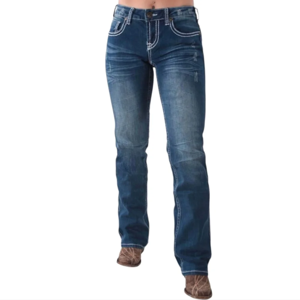 COWGIRL TUFF "Edgy" bootcut med wash rodeo jeans Style #JEDGYJ sz 26x33L EUC - Picture 2 of 16